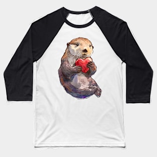 Valentine Sea Otter Holding Heart Baseball T-Shirt